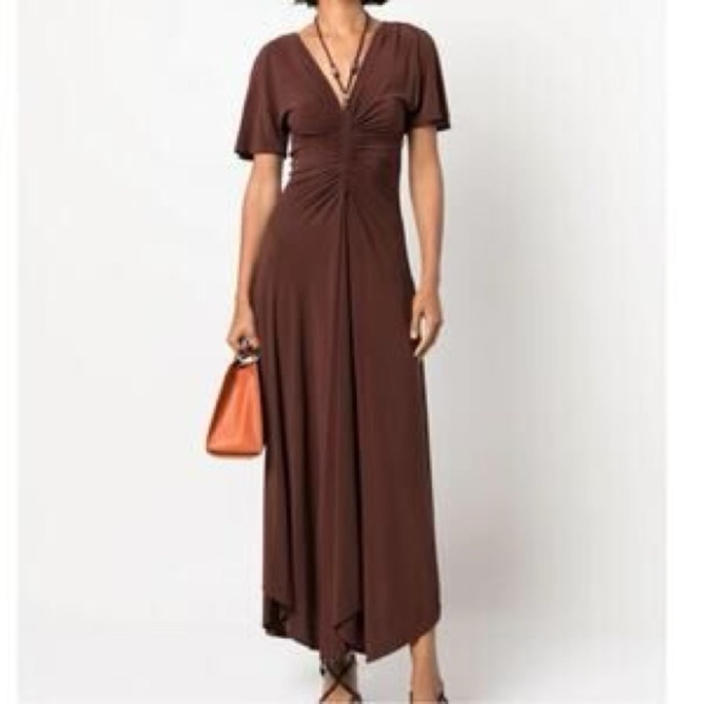 House of Harlow 1960 Draped Ruched Brown Slip Dress Beaded Detail Size Small
